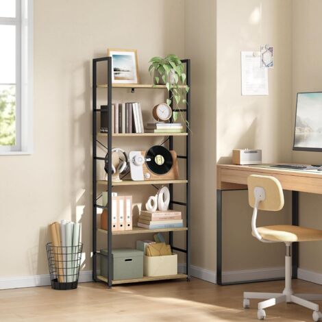WOLTU Estantería con 5 Escalera Soporte de la Planta Estante de Almacenamianto de Madera de AceroRoble Claro+ Negro 60x28x148cm