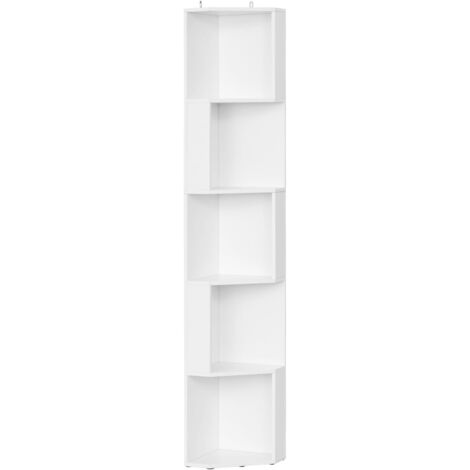WOLTU Estantería de pared de esquina con 5 compartimentos abiertos en color blanco