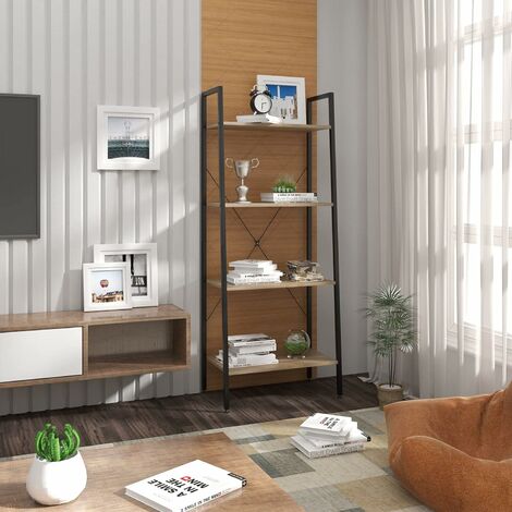 Estantería de escalera blanca de 4 niveles, estantería moderna de escalera  de madera, estantes inclinados para sala de estar, dormitorio, sala de
