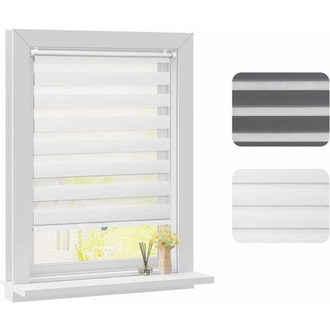 WOLTU Estor Enrollable Doble Capa Estor Día y Noche con Klemmfix sin Perforar Estor Translucido y Opaco para Ventanas Fácil de Instalar en Puertas y Ventanas 70x150 cm Blanco