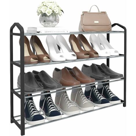 Woltu – Étagère à chaussures 4 niveaux – Accueille jusqu'à 16 paires – Dimensions 79x19,5x62cm – Acier inoxydable et plastique ABS – Noir