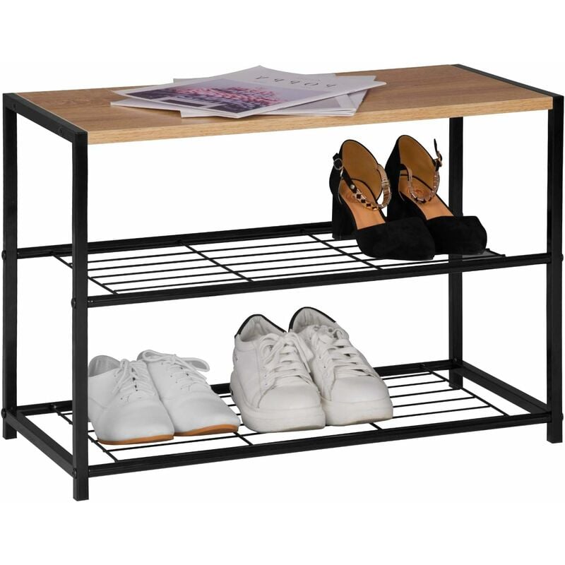 Banc Etagère à chaussures Woltu avec 2 étagères, Meuble de rangement pour 6 paires de chaussures, Etagère en bois et métal