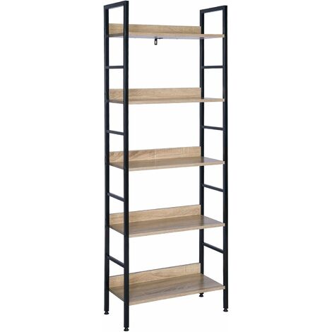 Woltu – Étagère de rangement en bois et acier 5 tablettes – Dimensions 60x27,5x160cm – Capacité 20kg/tablette – Pour espaces modernes