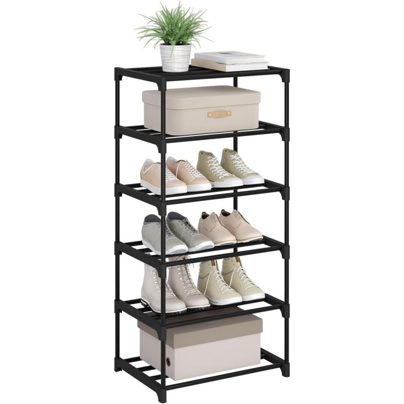 WOLTU Étagère Chaussures à 6 Niveaux, 42 x 30 x 88 cm, Rangement Chaussures, Étroit,Tube en Métal, Noir