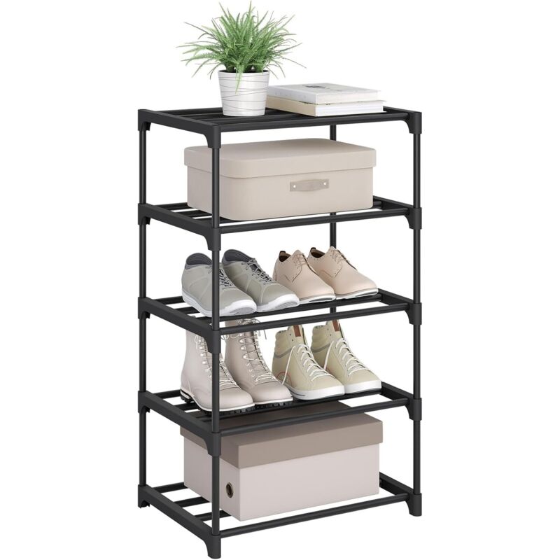 WOLTU Étagère Chaussures à 5 Niveaux, 42 x 30 x 71 cm, Rangement Chaussures, Étroit,Tube en Métal, Noir