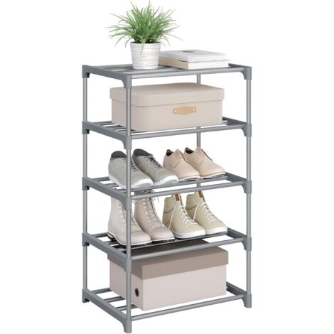 WOLTU Étagère Chaussures à 5 Niveaux, 42 x 30 x 71 cm, Rangement Chaussures, Étroit,Tube en Métal, Gris