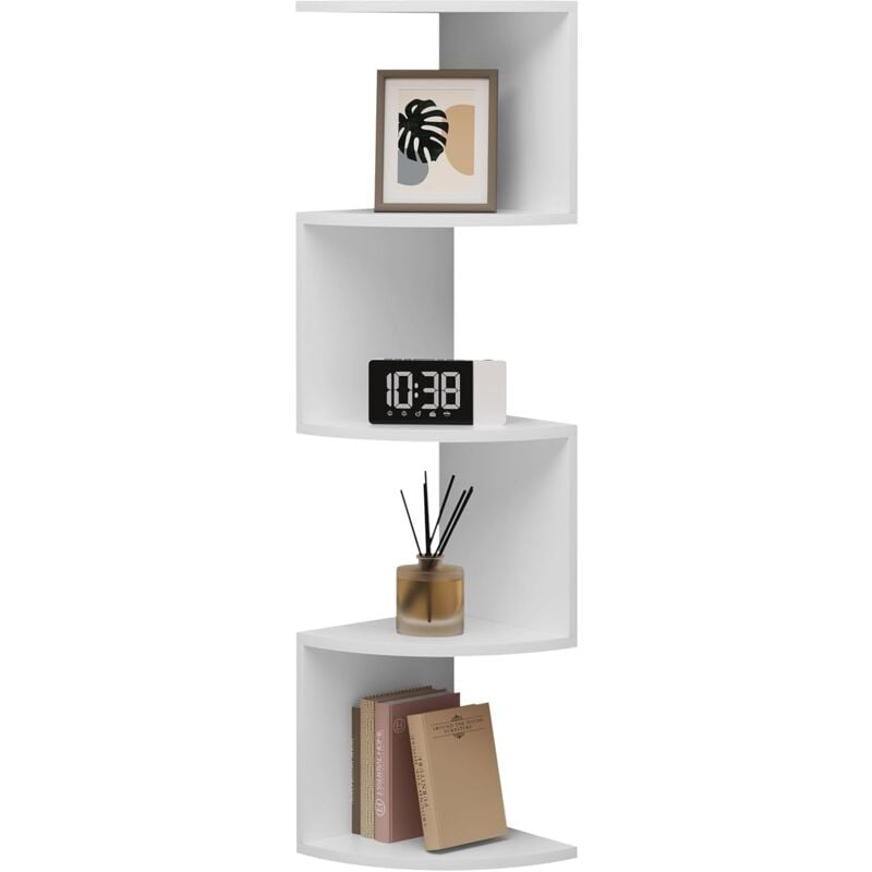 Etagère d'angle à 5 Niveaux Woltu tagère Murale, Étagère Angle Murale Zigzag, Bibliothèque Angle, en Bois d'ingénierie, 25x25x106cm, Blanc