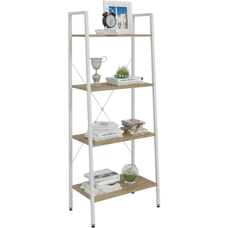 Woltu - tagère de Rangement en acier et en bois avec 4 tablettes, Étagère royonnage, 60x35x148cm, Blanc+chêne clair