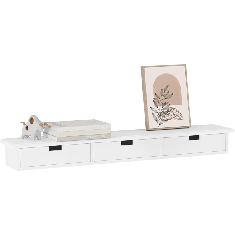 Woltu - tagère Murale avec 3 Tiroirs - 93,5x15x10cm - Table de Chevet Suspendue - Tiroir Suspendu - Étagère Flottante - Blanc