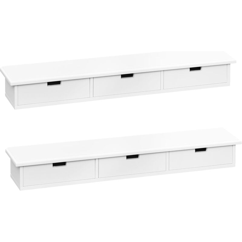 Woltu - Lot de 2 Étagère Murale avec 3 Tiroirs - 93,5x15x10cm - Table de Chevet Suspendue - Tiroir Suspendu - Étagère Flottante - Blanc