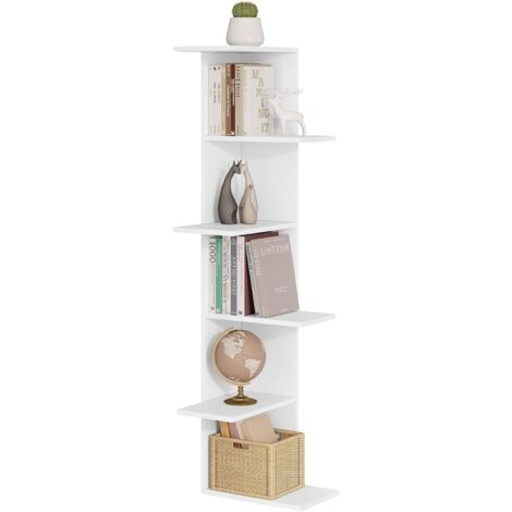 Woltu – Étagère murale d'angle 6 niveaux 37x37x140cm – Bois composite E1 blanc – Charge max 60kg – Optimise les espaces confinés