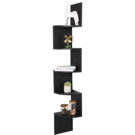 Woltu – Étagère murale d’angle flottante 5 étagères – Style Zigzag noir – Dimensions 25x25x156 cm – Installation facile pour livres et objets décoratifs