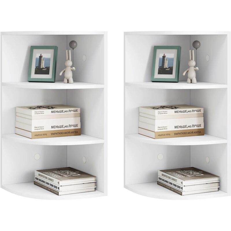 Woltu - Lot de 2 Étagère Murale en Bois d'ingénierie, Étagère d'angle Murale, Bibliothèque Murale, Tablette Murale, Étagère d'angle à 4 Niveaux,