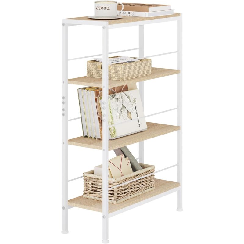 Woltu - tagère Rangement, Étagère Étroite à 4 Niveaux, Étagère Cuisine, en mdf avec Cadre Métallique, ‎50 x 20 x 78 cm, Chêne Clair+Blanc