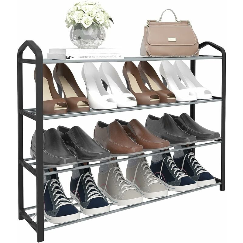 Etagère à chaussures Woltu 4 niveaux pour environ 16 paires de chaussures - Meuble à chaussure - 79x19,5x62cm - Noir