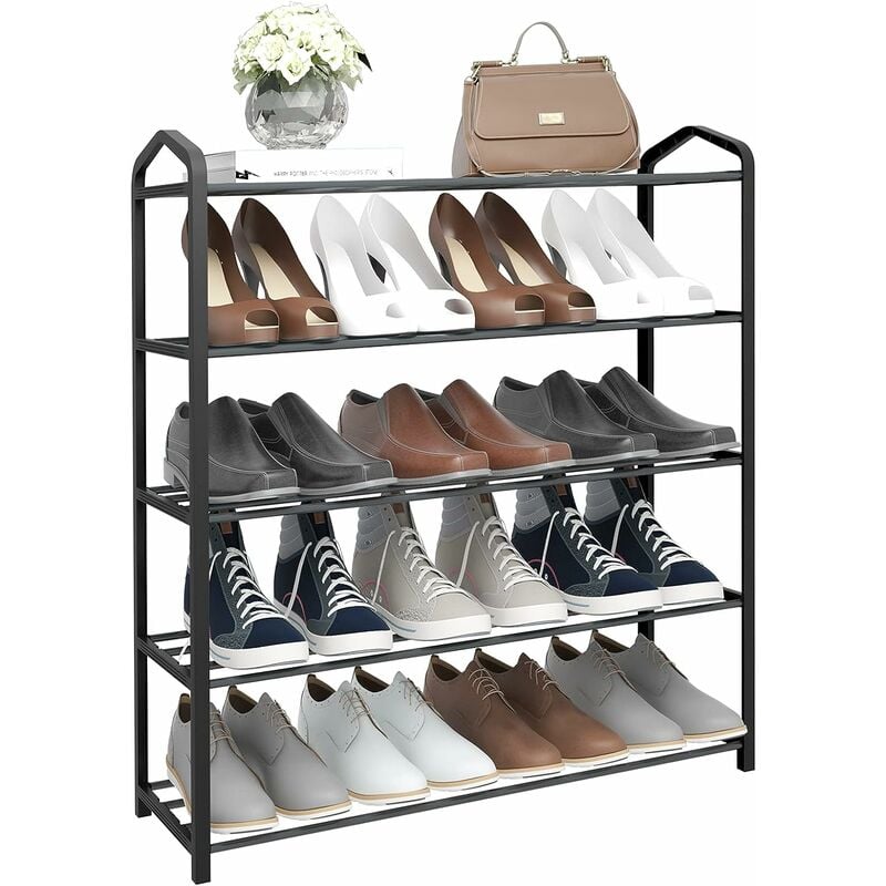 Woltu - Etagère à chaussures de 5 étages Meuble à chaussure pour 20 paires de chaussures, Tube en acier, 79x19, 5x79cm, Gris