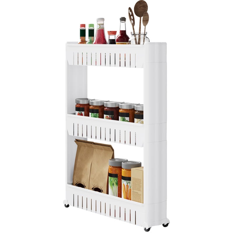Woltu - Etagère de niche, Chariot de stockage/cuisine, Desserte de cuisine, Etagère de rangement à roulettes, 3 étages, Blanc