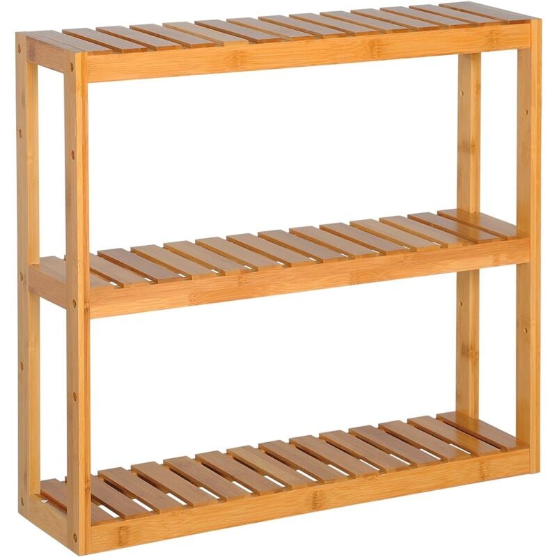 Woltu - Etagère en bambou, Etagère de cuisine, Etagère de salle de bain, Porte- serviettes, réglable en hauteur, 60x15x54 cm