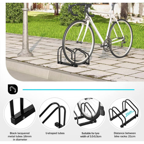 WOLTU Fahrradständer Schwarz für 2 Fahrräder Fahrradhalterung auf dem Boden Aufstellständer für Fahrradaufhängung Fahrradhalter aus Metall, Schwarz