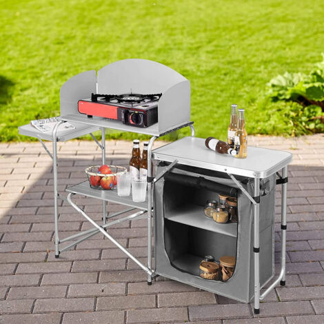 WOLTU faltbar Campingschrank inkl.Tragetasche mit Aluminiumgestell Reiseküche tragbar weiß-grau