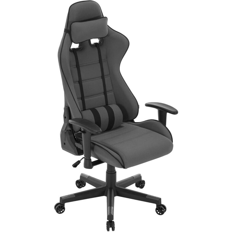 Woltu - Chaise Gaming Fauteuil Gaming Hauteur Réglable en Tissu Respirant, avec Appui-tête, Coussin Lombaire, Fonction d'Inclinaison, Noir