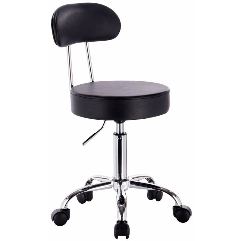 Faux Leather Gas Lift Swivel chairs stools Swivel Working chairs with Back Black - Woltu