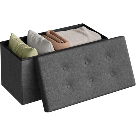 WOLTU Foldable Storage Ottoman stools Upholstered Footstools Pouf Couch stools Dark Grey