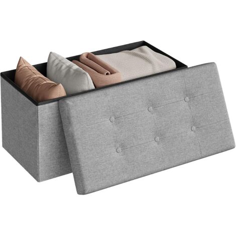 WOLTU Foldable Storage Ottoman stools Upholstered Footstools Pouf Couch stools Light Grey