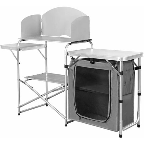 WOLTU Folding Camping Cupboards Camping Table with Carrying Bag and Storage Organiser. Picnic Table Easy Store with Roll-up Tabletop Collapsible Outdoor Table for Garden Patio BBQ Party - White & Grey