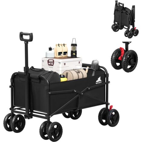 WOLTU Folding Outdoor Storage Trolley Cart Bag with 4 Dual Universal Wheels, Lockable, Black