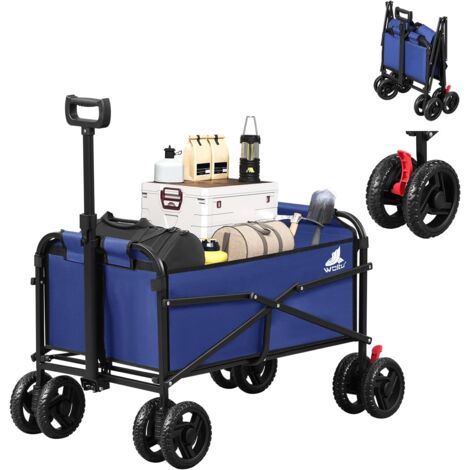 WOLTU Folding Outdoor Storage Trolley Cart Bag with 4 Dual Universal Wheels, Lockable, Blue