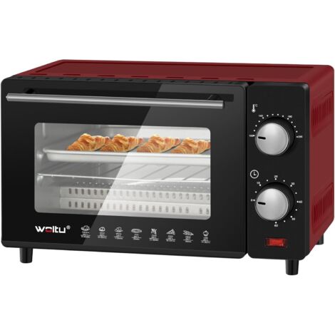 WOLTU Fornetto Elettrico 10L 650W. Forno per Pizza Elettrico. Mini Forno con Teglia. Griglia e Pinza. Temperatura tra 100-230℃. Timer 0-60 min. 650W. Rosso
