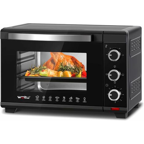 WOLTU Fornetto Elettrico con capacità di 28L. Mini Forno da 1600W. Temperatura 100-230°C. Timer 0-60min. 3 modalità di Cottura. con Doppio Vetro. Accessori Inclusi. Nero