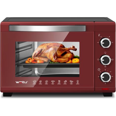 WOLTU Forno Elettrico 25 Litri Forno per Pizza Fornetto. Potenza 1500 W. Timer 60' e 3 Posizioni di Cottura. Rosso+Nero