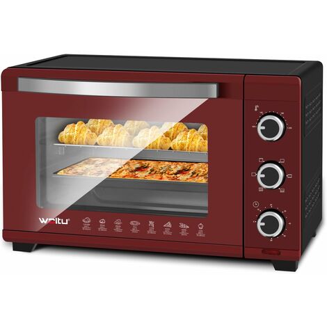 WOLTU Four Électrique 32L, Four de Table 1600W, Minuterie 60 min, 100-230℃, Porte à Double Vitrage, Rouge+Noir
