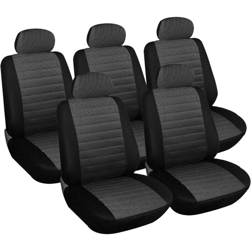 5X Fundas de Asiento para Coche Universal Delantero y Traseros Cubierta para Asiento Automóvil sin Bolsa de Aire Poliéster Gris - Woltu