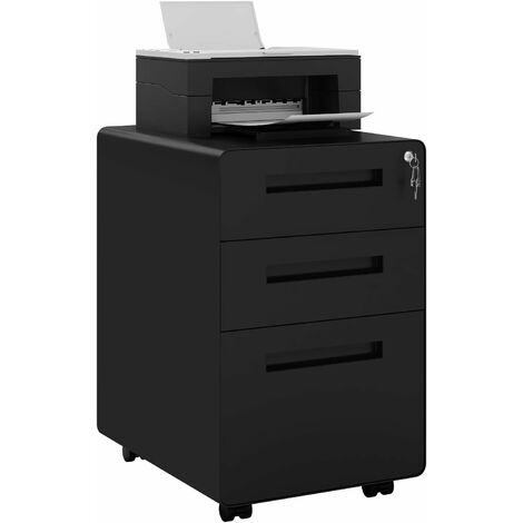 WOLTU Gabinete de cajones WOLTU. 3 cajones. llaves de ruedas. negro