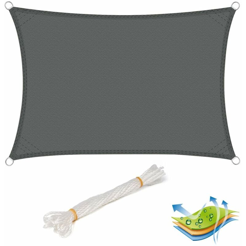 Garden Sun Shade Sail pe Breathable Canopy Sunscreen Patio Awning Cover Grey 2x3m - Woltu