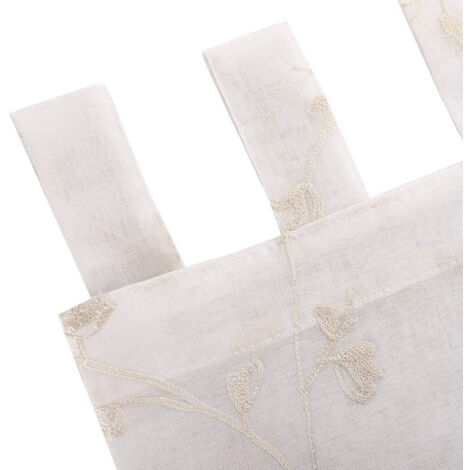 WOLTU Gardinen transparent Blumen Stickerei mit Schlaufen Leinen Optik(2 Stücke) beige 140x225 cm