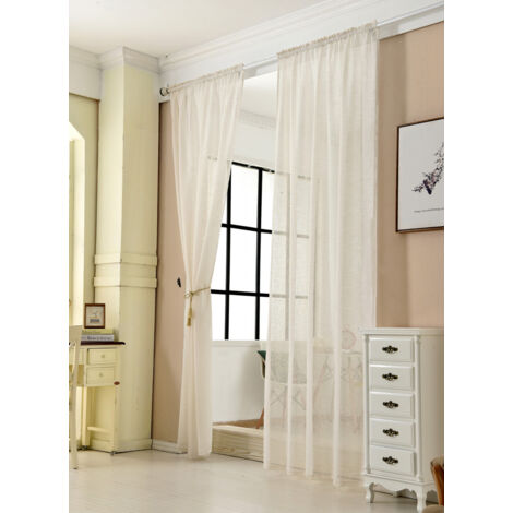WOLTU Gardinen transparent mit Kräuselband Vorhang Leinenoptik Halbtransparent Voile Leinenvorhang Stores Fensterschal Dekoschal Wohnzimmer Kinderzimmer Schlafzimmer, 140x145 cm Creme(1 Stück)