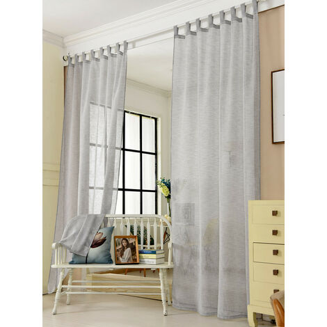 WOLTU Gardinen transparent mit Schlaufen Leinen Optik, Schlaufenschal Leinenvorhang im Landhausstil Stores Voile Fensterschal für Wohnzimmer Kinderzimmer Schlafzimmer, 140x225 cm Hellgrau (1 Stück)