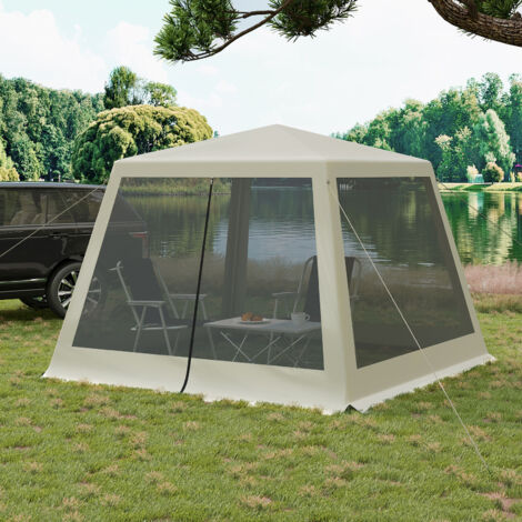 WOLTU Garten Pavilion, Gartenpavillon Partyzelt Festzelt mit Seitenwänden Moskitonetz, Faltpavillon Metall, einfacher Aufbau ohne Werkzeug, für Garten Terrasse Hof, 3x3m, Beige