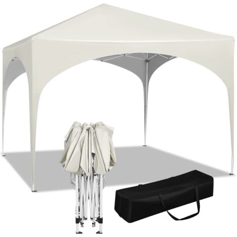 WOLTU Gazebo da Giardino Richiudibile 3x3m Gazebo da Esterno in Ferro Regolabile in Altezza Tendone con Soffitto Semicircolare Pieghevole Protezione Solare. Tende per eventi Facile da Montare Beige