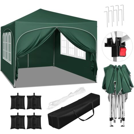 WOLTU Gazebo Giardino 3x3 M Impermeabile Pieghevole Terrazzo Esterno Richiudibile, Verde +Set di 4 Sacchi di Sabbia