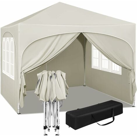 WOLTU Gazebo Pieghevole da Giardino. Gazebo Impermeabile Pop Up da 3x3m con Pannelli Laterali. Tendone da Esterno. Altezza Regolabile. Protezione UV. con Custodia Beige