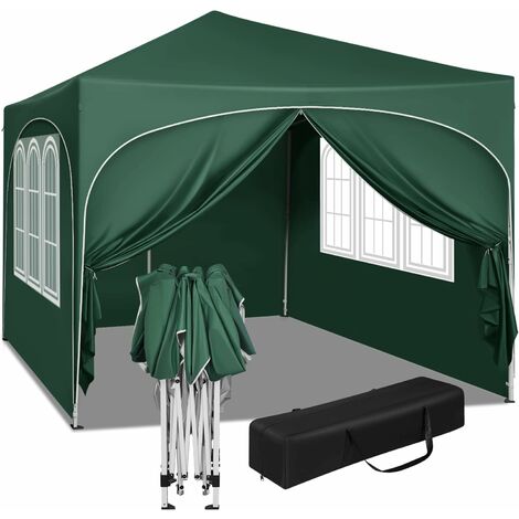 WOLTU Gazebo Pieghevole da Giardino. Gazebo Impermeabile Pop Up da 3x3m con Pannelli Laterali. Tendone da Esterno. Altezza Regolabile. Protezione UV. con Custodia Verde