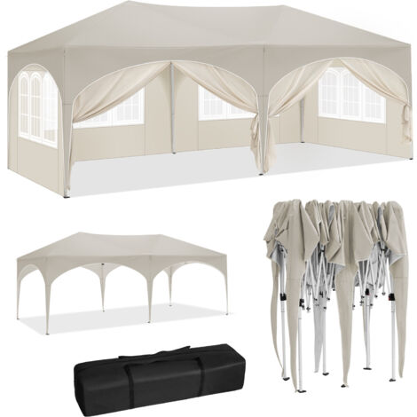 WOLTU Gazebo Pieghevole da Giardino. Gazebo Impermeabile Pop Up da 3x6m con Pannelli Laterali. Tendone da Esterno. Altezza Regolabile. Protezione UV. con Custodia Beige