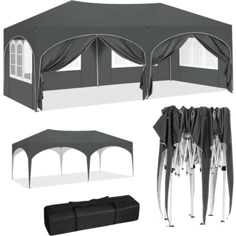 WOLTU Gazebo Pieghevole da Giardino. Gazebo Impermeabile Pop Up da 3x6m con Pannelli Laterali. Tendone da Esterno. Altezza Regolabile. Protezione UV. con Custodia Grigio