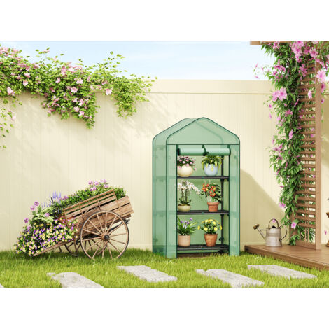WOLTU Gewächshaus, Foliengewächshaus mit 3 Regalen aufrollbarer Tür, halbtransparentes Tomatengewächshaus mit Rollen, für Pflanzen, für Balkon Terrasse Garten, 70x131x50 cm, Grün