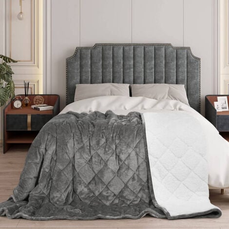 WOLTU Gewichtsdecke Therapiedecke Erwachsene 7kg doppelseitige schwere Decke aus Flanell Sherpa, weiche Flauschige beschwerte Decke mit Glaskügelchen, Weighted Blanket Anti Stress, Grau, 135x200